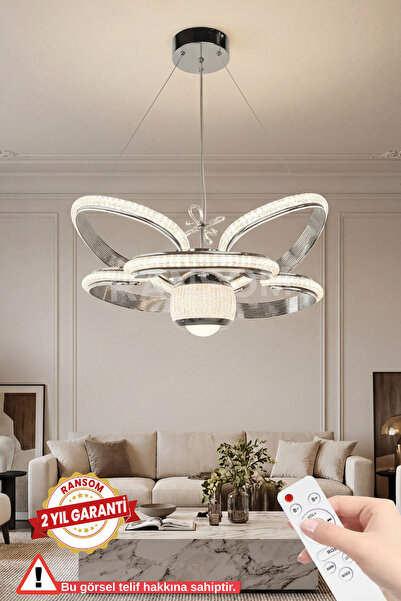 RANSOM İthal Seri 3 Renk Kumandalı Saray Led Avize Toplu Kelebekli Gümüş Kasa...