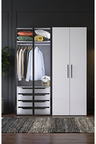 benim odam Diva 4 Kapaklı Beyaz Dolap 4 Raflı Gizli Çekmeceli Cam Kapaklı Gen...