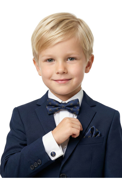 Doctor junior Boy's parliament khaki polka dot cufflink handkerchief bow tie set