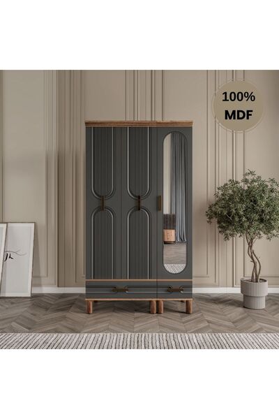 Laçin 3 Kapaklı Çekmeceli MDF Gardırop