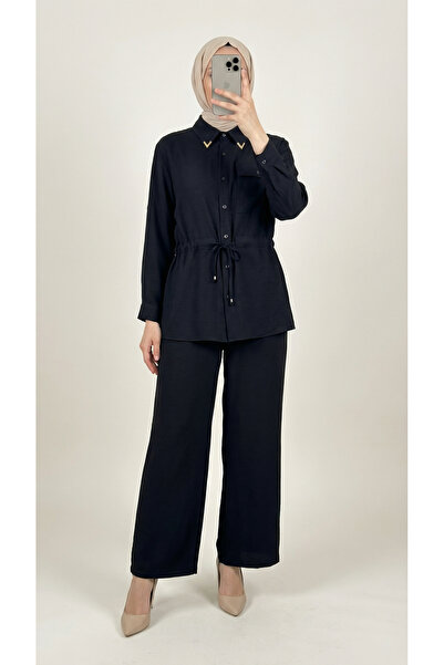 MİHRA STORE Aybüke Κοστούμι με Κεντημένο Γιακά, Μονή Τσέπη και Παντελόνι με Τ...