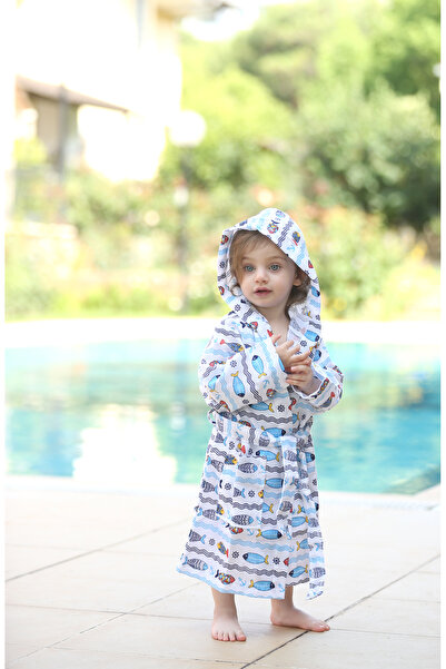 Muslin 100% Cotton Baby Bathrobe 5-7 Years Marine