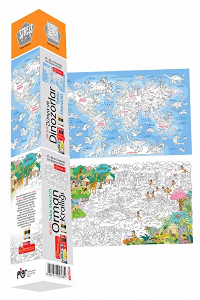 Piar Kids Dev Boy Tablo Mandala (2 poster) - Dünya ve Dinozorlar (67x44cm) - ...