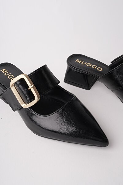 MUGGO Papuci cu toc pentru femei DESTİNY, cu cataramă aurie, cu o singură cur...