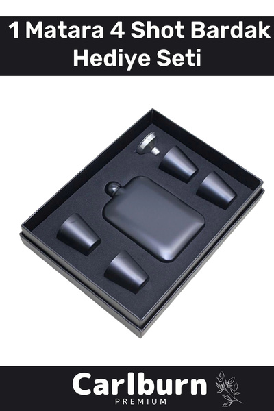 Carlburn Özel Üretim Uzun Süre Soğuk Tutan Kahve Çelik Kutulu 1 Matara 4 Shot...