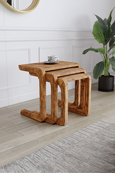 KIYMIK HOME 4014 Zigon Sehpa – %100 Gerçek Ağaç - Köknar