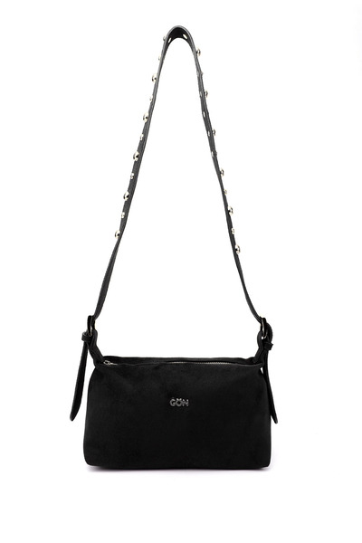 GÖNDERİ(R) Γυναικεία τσάντα ώμου μαύρη σουέτ με μακρύ λουράκι