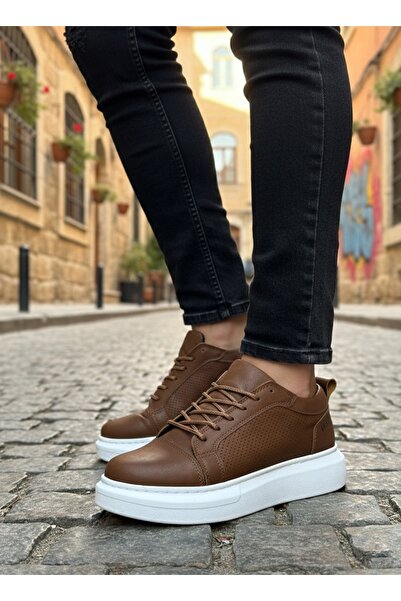 BOA BA0548 Pantofi sport pentru bărbați, cu șireturi, cu talpă înaltă, alb, maro