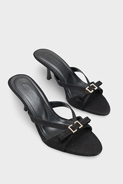 Capone Outfitters Vivia Pointed Toe Stoned Buckle Satin Medium Heeled Stylish...