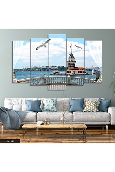 Evinemoda Kız Kulesi Manzaralı 5 Parçalı Mdf Tablo