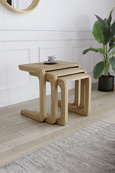 KIYMIK HOME 4014 Zigon Sehpa – %100 Gerçek Ağaç - Kestane