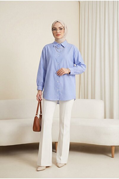 HİJABAYA Ριγέ πουκάμισο με λεπτομέρεια από πέτρα