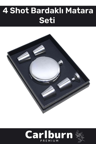 Carlburn Özel Üretim Uzun Süre Soğuk Tutan Kahve Çelik Kutulu 1 Matara 4 Shot...