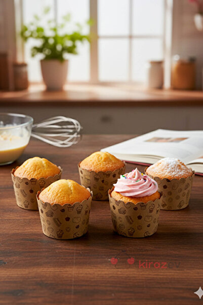 Cupcake Baskılı Yuvarlak Muffin Kapsülü 24’lü, Muffin Cupcake Kağıdı 6x4,5 Cm