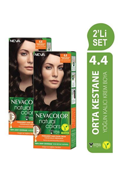 Neva Color Natural Colors 2'Lİ SET 4.4 ORTA KESTANE Kalıcı Krem Saç Boyası Seti