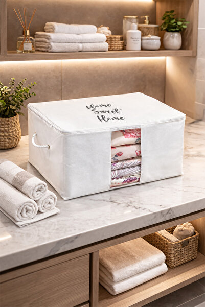 LUXWAY HOME Büyük Boy Beyaz Pvc Detaylı Home Sweet Home Baskılı Hurç 64 x 40 ...