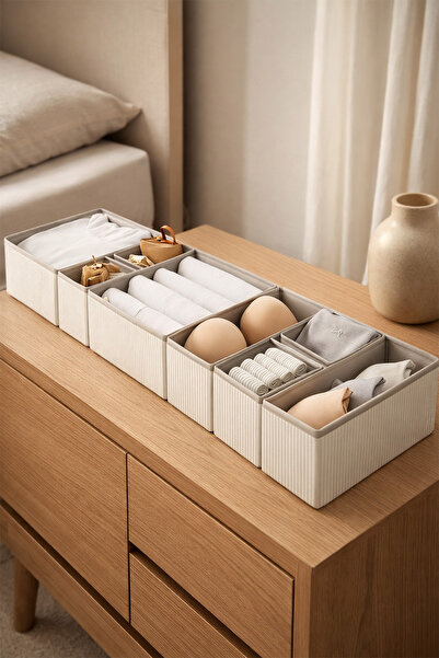 LUXWAY HOME 8’li Gri Çizgili Çekmece İçi Düzenleyici Organizer Set – Katlanab...