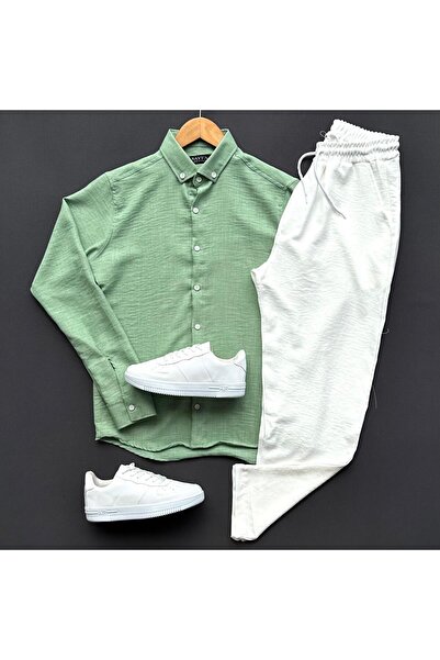 THEGENTMAN Чоловічий костюм з крихкого льону сорочка штани брюки