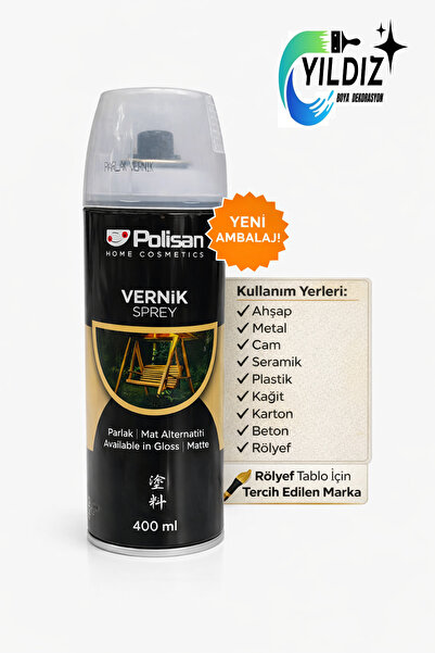 Polisan Vernik Sprey Akrilik Şeffaf Parlak 400 ml (rölyef tablo vb. için uygun)