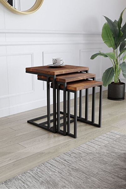 KIYMIK HOME 4003 Zigon Sehpa Size Özel Üretim Gerçek Ağaç - Ceviz