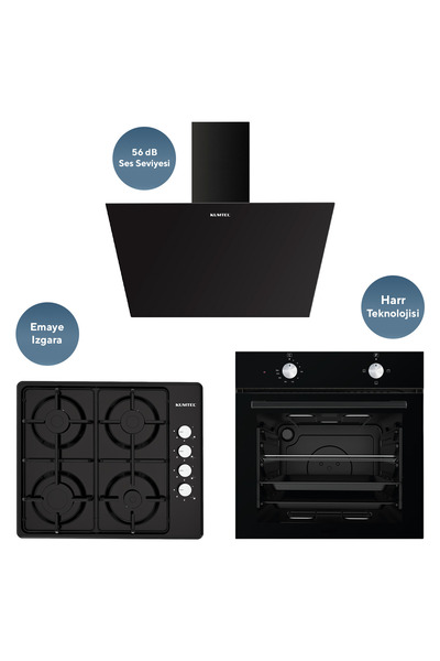 KUMTEL Blackthree 3'lü Ankastre Set Fırın Ko-410 Bf Ocak Da6-833 Davlumbaz)