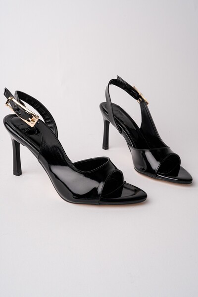 MUGGO Pureli̇ne Patent Leather Pointed Toe Thin Heel Open Back Women's Heeled...