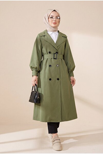HİJABAYA Тренч з балонними рукавами, пряжкою на поясі та бічними кишенями