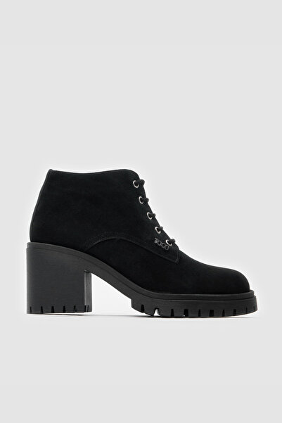 TOGO Siyah Süet Hakiki Deri Kadın Topuklu Casual Bot [060084]