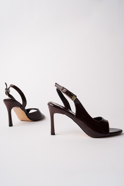 MUGGO Pureli̇ne Patent Leather Pointed Toe Thin Heel Open Back Women's Heeled...