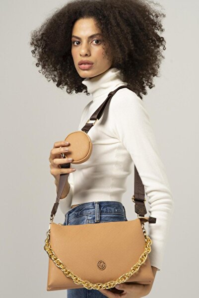 Valentino Orlandi Monogram Camel/kahve Kadın Çapraz Askılı Çanta Vlt039