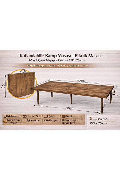 LİVİNGSTORE Industrial Living piknik masası - Katlanılabilir Çam Massif masa ...