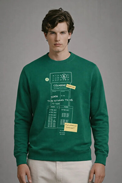 COMBİNE MİCHAİL Erkek Salaş Ön Baskılı Yeşil Sweatshirt
