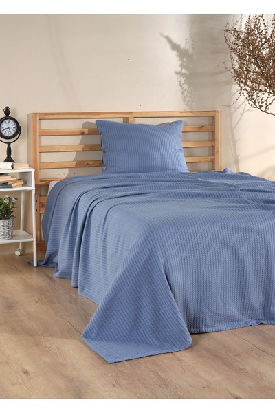 Cottonest Single Blue Bedspread Set with 1 Pillowcase