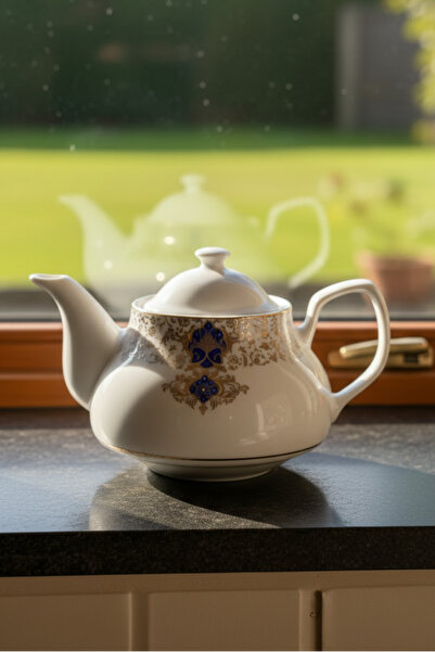 İpek Porselen Lacivert Altın Yaldızlı Porselen Demlik Hünkar Desen 650 Ml