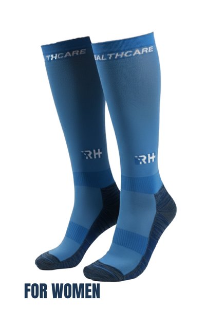 GHC Galata Healthcare Pharmacist Formula Rider Healthcare Proride Silver Thread+Towel Long Socks Blue White Women