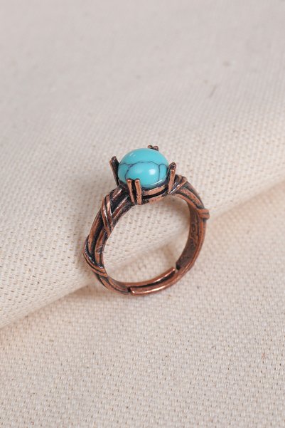 Süspüs Accessories Turquoise Stone Claw Adjustable Copper Ring