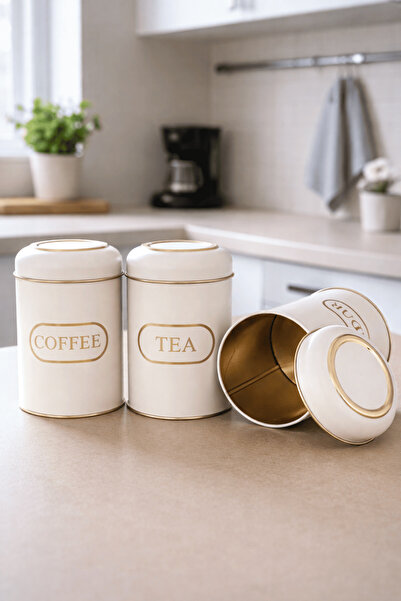 Sarkap Home Kubbe Kapaklı 3'lü Dekoratif Metal Saklama Kutusu Seti - Krem