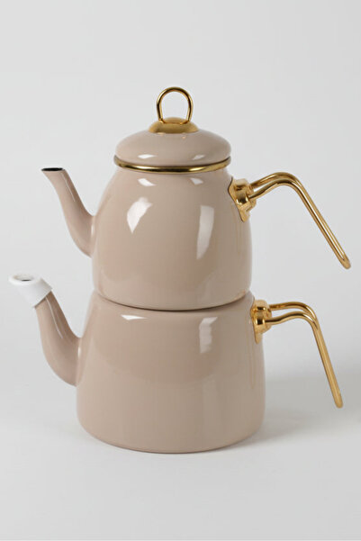 İpek Porselen Alt Ust Emaye Bej Caydanlık Tkm.1,2 Lt+2 Lt