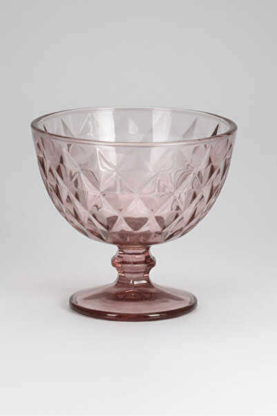 İpek Porselen 6 Kişilik Mürdüm Renkli Kabartma Baklava Desenli Cam Dondurmalı...