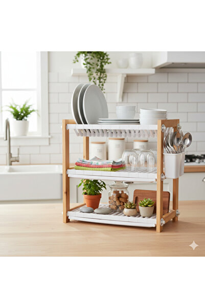 casa rosa رف أطباق خشبي بثلاثة أرفف، مصنوع من البلاستيك