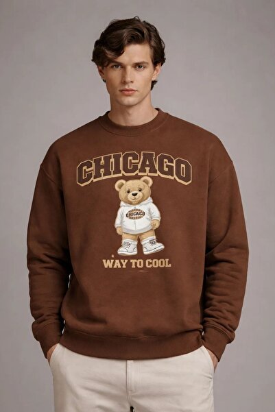 COMBİNE MİCHAİL Erkek CHICAGO Ayıcık Baskı Kahve Sweatshirt