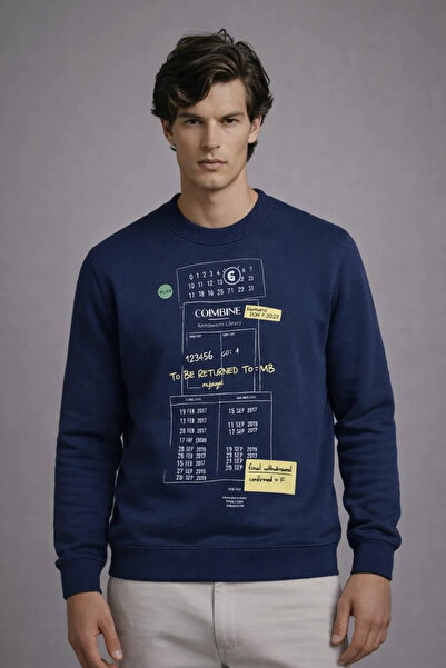 COMBİNE MİCHAİL Erkek Salaş Ön Baskılı Lacivert Sweatshirt