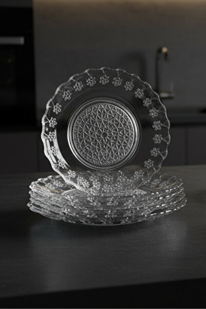 Vidrex Nagoya 6 Kişilik Cam Tatlı Tabağı Seti Çiçek Desenli 14,5 Cm