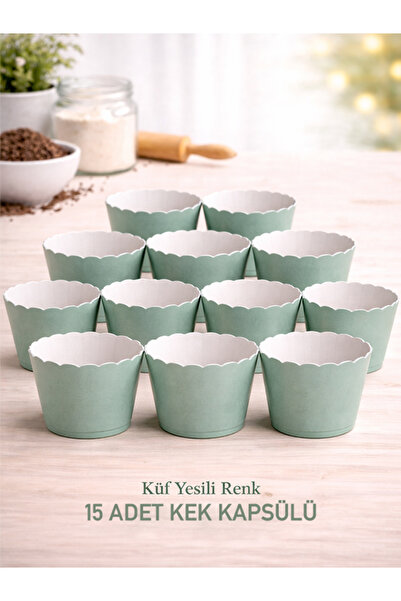 parti pera Küf Yeşili Renk Cupcake Kek Kapsülü 15 Adet