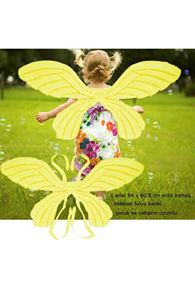 partidolu Kelebek Kanadı Şekilli Folyo Balon Sarı Renk 84 x 60,5 cm 1 Adet ha...