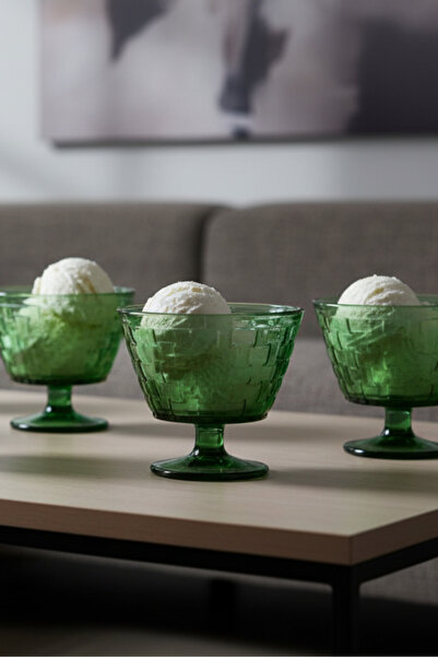 İpek Porselen 6 Kişilik Hasır Örme Desenli Yeşil Renkli Kase Takımı