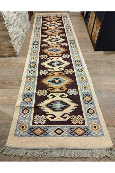 OEM Traditional Carpet, size 80 x 300 cm brown and cream, model Geometric 03