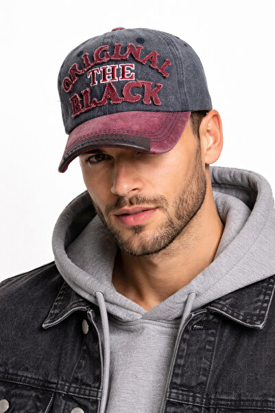 HatClub Exclusive Unisex Black Embroidered Claret Red-Navy Blue Hat - Adjusta...