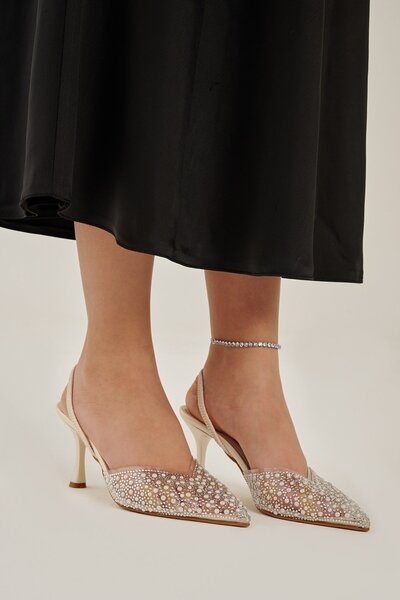 Modezya Diana transparent stone back elastic women's high heeled shoe