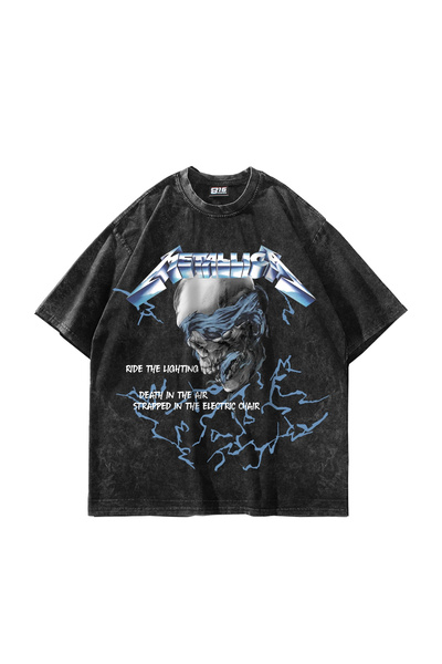 Sokak Butik RideTheLighting-Metallica Baskılı Oversize Yıkamalı Siyah Unisex ...
